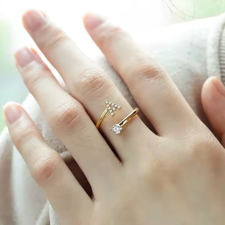 Adjustable Initial Letter Ring for Women, Stainless Steel A-Z Gold & Silver Rings with CZ, Personalized Gift Idea