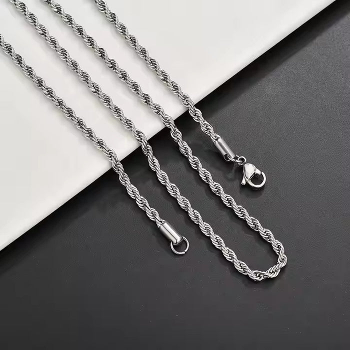 Classic Silver Rope Chain Necklace – Stainless Steel, Various Sizes & Widths