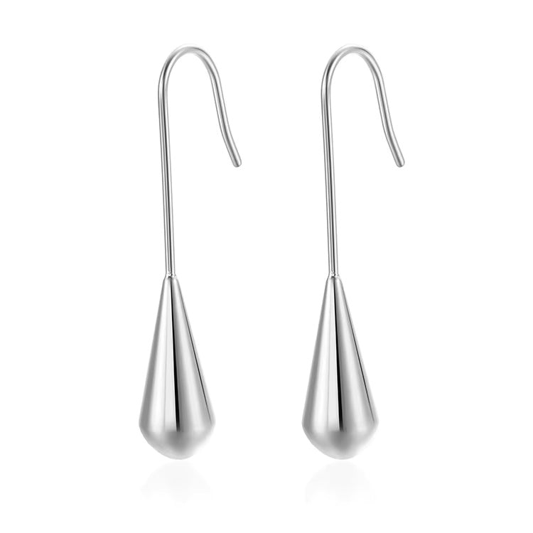 Long Hook Water Drop Dangle Earrings for Women, Stainless Steel, Elegant Teardrop Design, Gold & Silver Tones