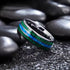 8mm Silver Tungsten Carbide Ring with Green Malachite & Opal Inlay – Domed Unisex Wedding Band – Fashion Engagement Jewelry