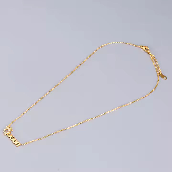 Queen Tiara Pendant Necklace, Gold Plated Stainless Steel, CZ Crystal Accents, Trendy Statement Jewelry Gift