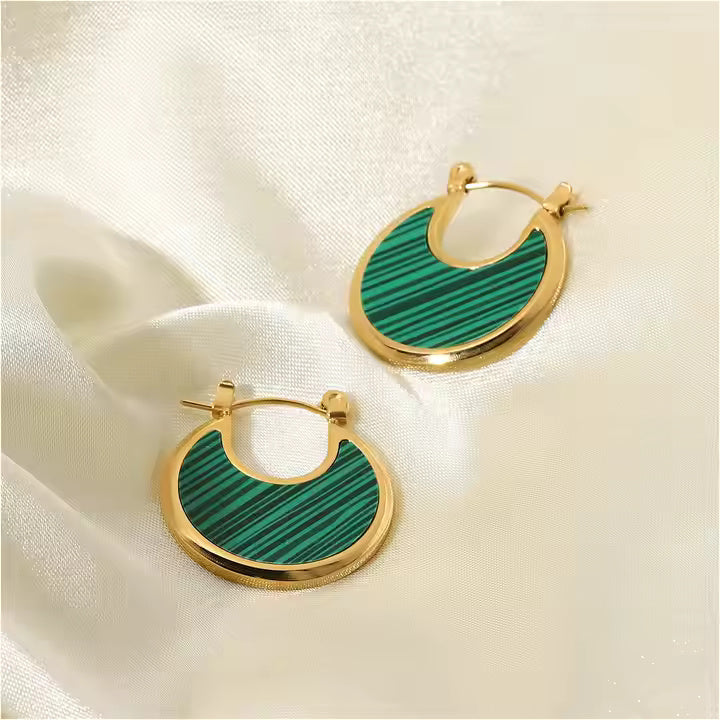 Gold Plated Crescent Moon Dangle Earrings – Minimalist Stainless Steel Drop Design with Boho Gemstone Accents