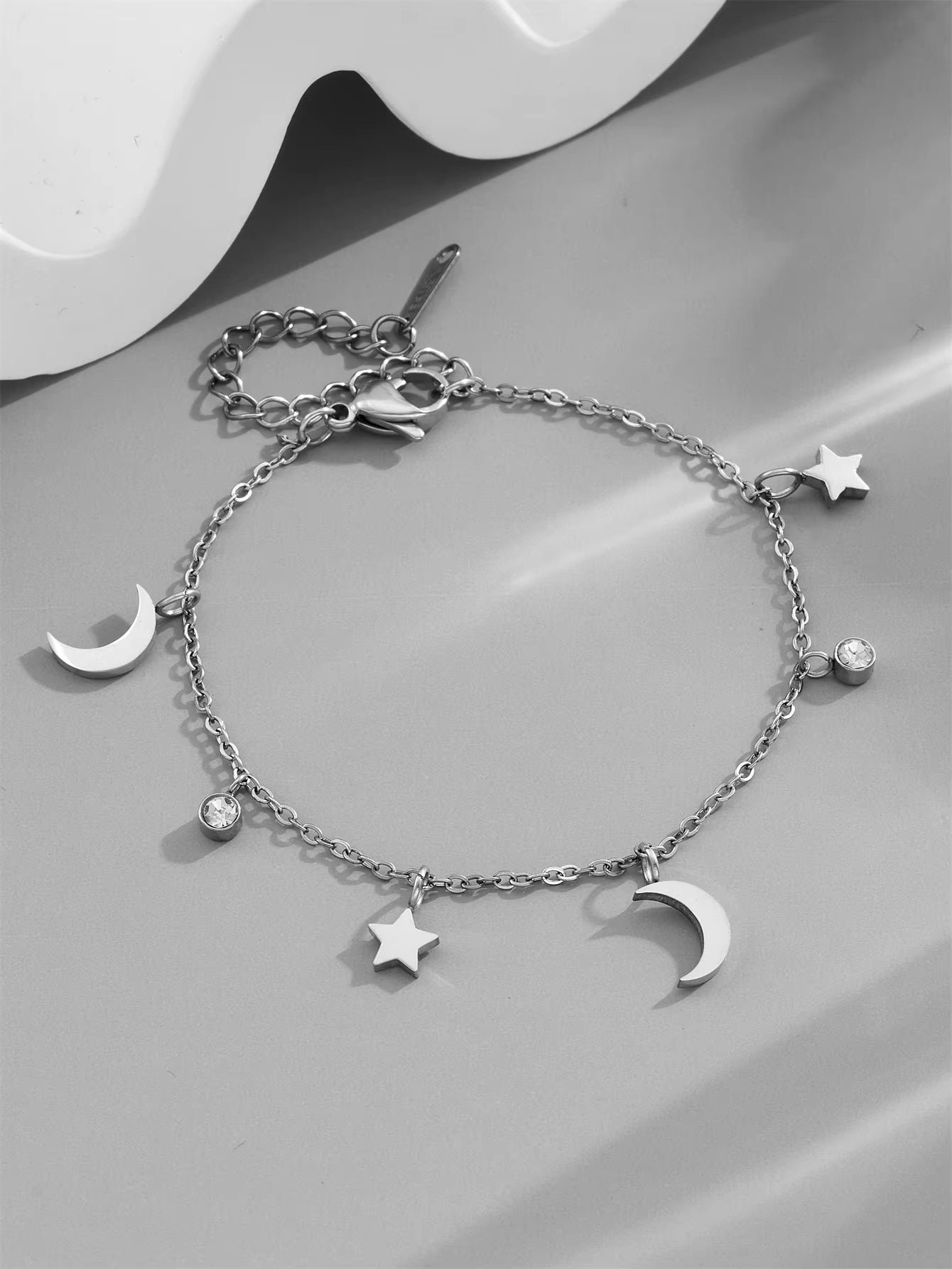 Stainless Steel Multi-Charm Dangle Anklet or Bracelet – Star, Heart, CZ Accents – Gold, Silver & Rose Gold Ankle Jewelry