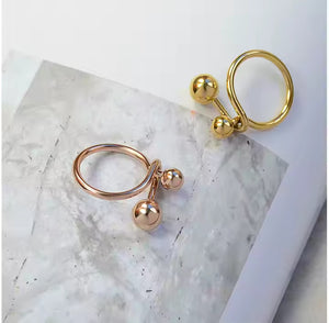 Beaded Knot Stainless Steel Ring – Double Ball Minimalist Fixed Band in Gold or Silver for Everyday Chic Style