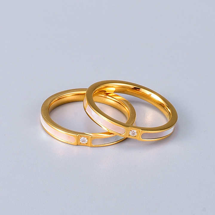 Stackable Ring with Mother of Pearl & CZ – 18K Gold Plated Stainless Steel, Elegant Dainty Band for Layering
