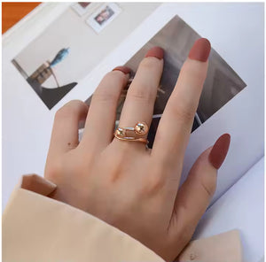 Beaded Knot Stainless Steel Ring – Double Ball Minimalist Fixed Band in Gold or Silver for Everyday Chic Style