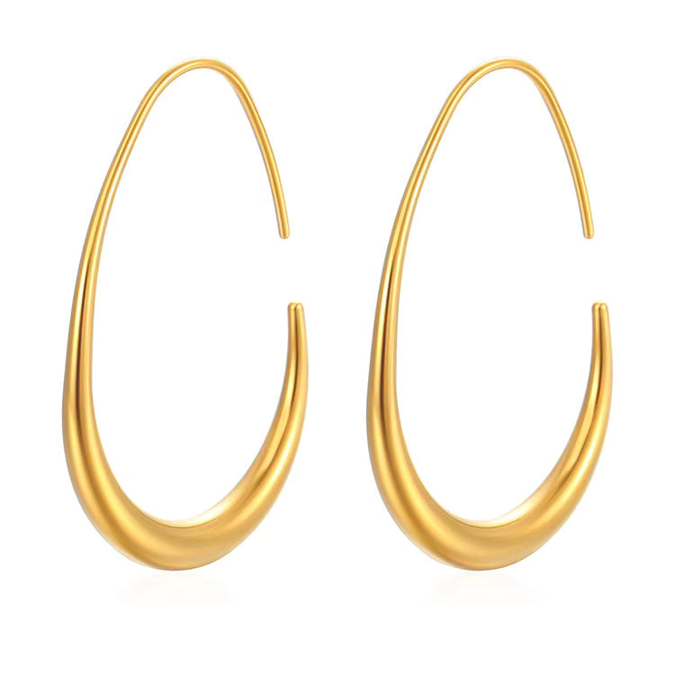 Minimalist Long Hook Dangle Earrings for Women, Stainless Steel Drop Design, Elegant Gold & Silver Tones