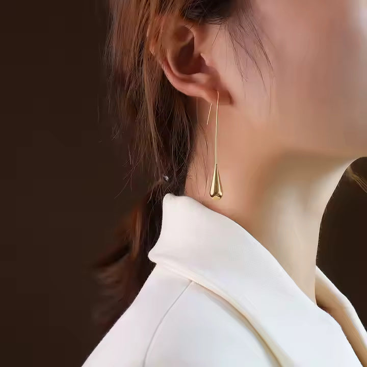 Long Hook Water Drop Dangle Earrings for Women, Stainless Steel, Elegant Teardrop Design, Gold & Silver Tones