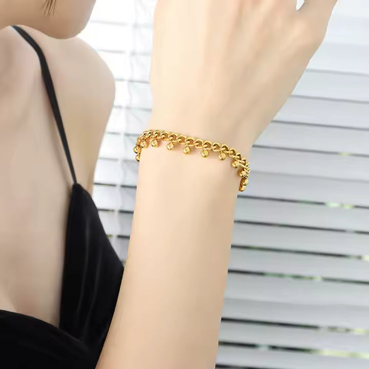 18K Gold Plated Stainless Steel Dangle Ball Chain Bracelet – Cuban Link Gold Chain for Women, Modern Style