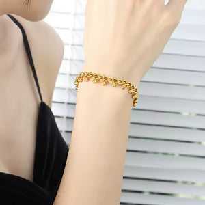 18K Gold Plated Stainless Steel Dangle Ball Chain Bracelet – Cuban Link Gold Chain for Women, Modern Style