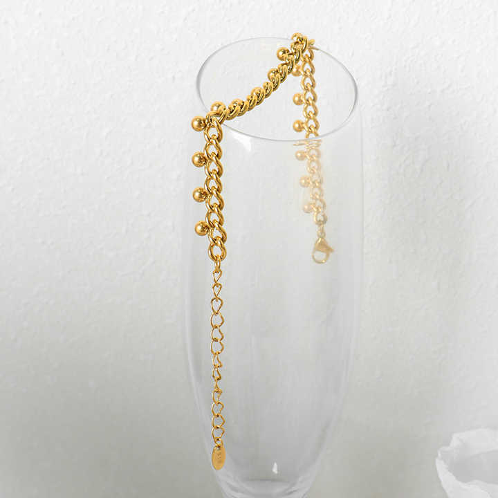 18K Gold Plated Stainless Steel Dangle Ball Chain Bracelet – Cuban Link Gold Chain for Women, Modern Style