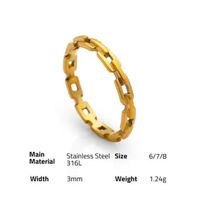 Gold Plated Dainty Link Chain Ring for Women, Stainless Steel, Stackable Minimalist Jewelry, Everyday Band