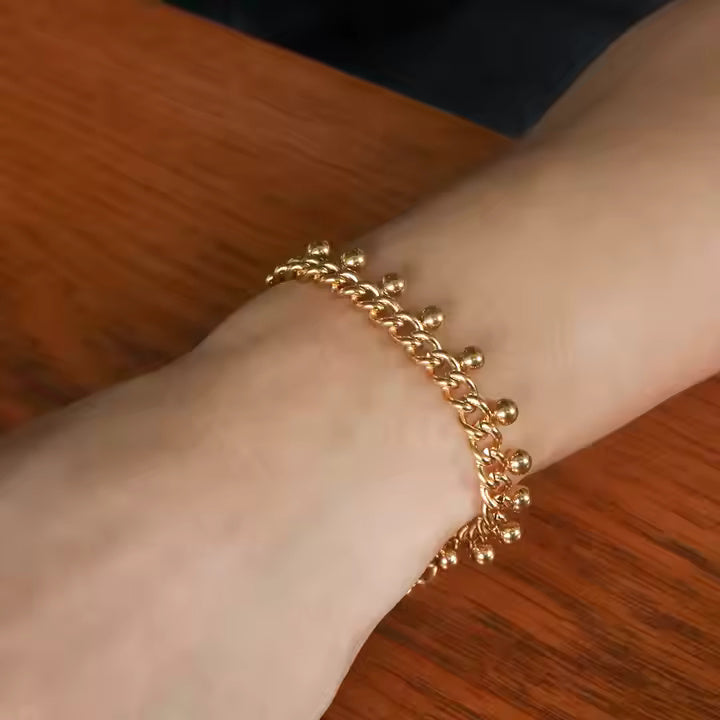 18K Gold Plated Stainless Steel Dangle Ball Chain Bracelet – Cuban Link Gold Chain for Women, Modern Style