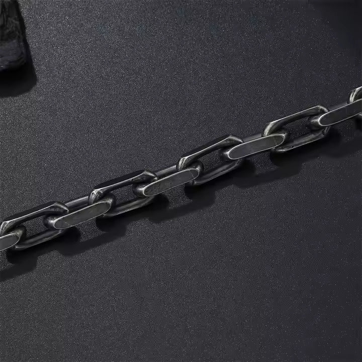 Men’s Vintage Chain Bracelet – Wide Stainless Steel Biker Link Bracelet with Antique Finish, Bold Statement Style