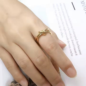 Adjustable Knot Wire Ring for Women, Stainless Steel Open Band in Gold or Silver, Minimalist Stackable Design