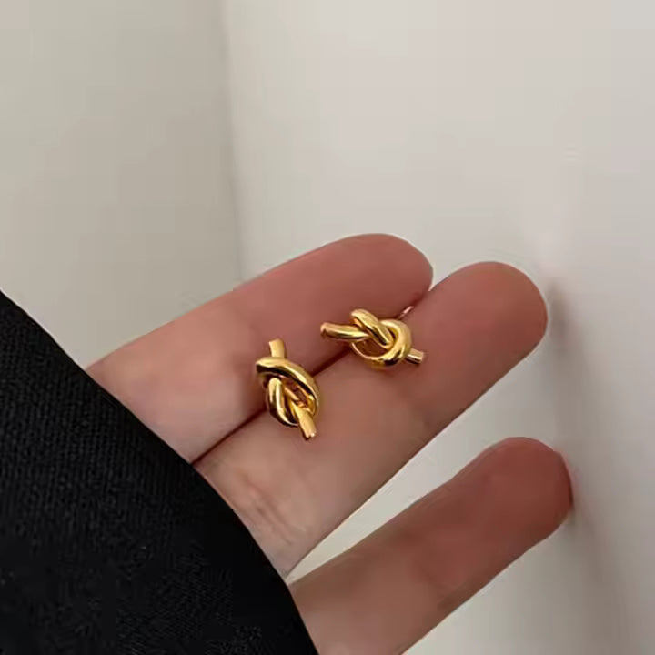 Twisted Rope Knot Stud Earrings – Stainless Steel Minimalist Design in Gold or Silver for Classic Everyday Style