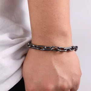 Men’s Vintage Chain Bracelet – Wide Stainless Steel Biker Link Bracelet with Antique Finish, Bold Statement Style