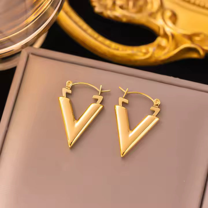 V-Shape Geometric Triangle Earrings, Stainless Steel Minimalist Studs for Women, Modern Design in Gold or Silver