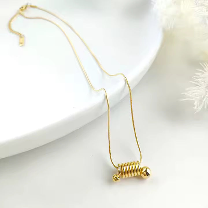 Gold Spiral Pendant Necklace, Stainless Steel, Modern Spring Shape, Minimalist Jewelry for Everyday or Layered Style