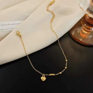 Gold Plated Stainless Steel Tiny Heart Beaded Anklet – Delicate Summer Charm Chain for Casual & Beach Style