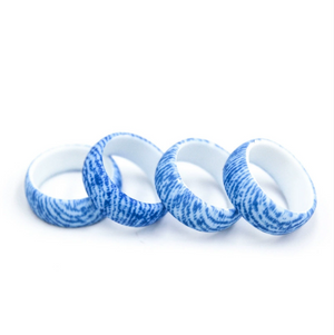 Textured Fiber Silicone Ring for Men – Blue & White Wave Stripe Design, Flexible, Lightweight & Modern Look