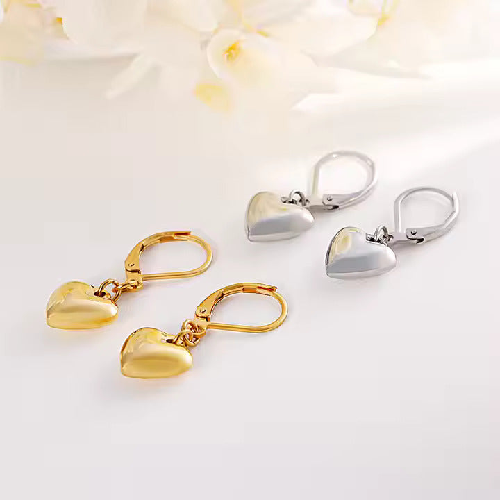 Heart Pendant Necklace & Earrings Set – Stainless Steel Jewelry in Gold & Silver, Minimalist Matching Gift Set
