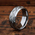 8mm Tungsten Carbide Wedding Band Ring – Domed Grooved Brushed Design – Comfort Fit for Men in Silver or Black