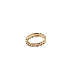 Double Layer Beaded Chain Ring – 18K Gold Plated Stainless Steel Statement Band with Minimalist Stacked Design