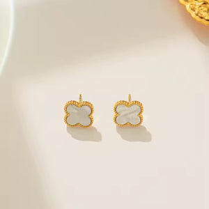 Gold Clover Stud Earrings for Women – Stainless Steel with Rhinestone & Crystal, 3 Colors Available