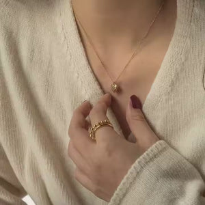 Double Layer Beaded Chain Ring – 18K Gold Plated Stainless Steel Statement Band with Minimalist Stacked Design