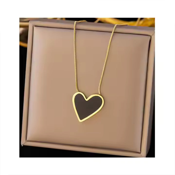 Black Mother of Pearl Heart Necklace, Stainless Steel, 18K Gold Plated, Dainty Minimalist Jewelry for Women