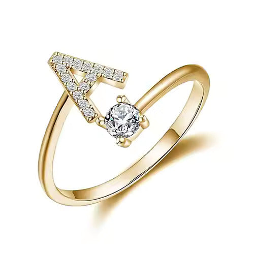 Adjustable Initial Letter Ring for Women, Stainless Steel A-Z Gold & Silver Rings with CZ, Personalized Gift Idea