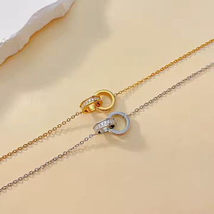 Stainless Steel Double Ring Necklace – Interlocking CZ Eternity Circles, Minimalist Jewelry in Gold and Silver