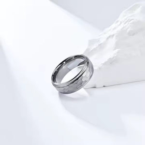 8mm Hammered Tungsten Carbide Wedding Band Ring – Eternity Comfort Fit Ring for Men – Durable & Modern Style
