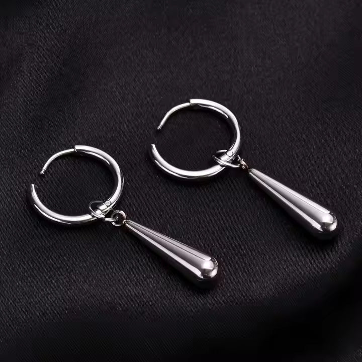 Stainless Steel Baton Huggie Hoop Earrings in Silver & Gold – Sleek Drop Design for Everyday Minimalist Style