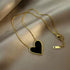 Black Mother of Pearl Heart Necklace, Stainless Steel, 18K Gold Plated, Dainty Minimalist Jewelry for Women