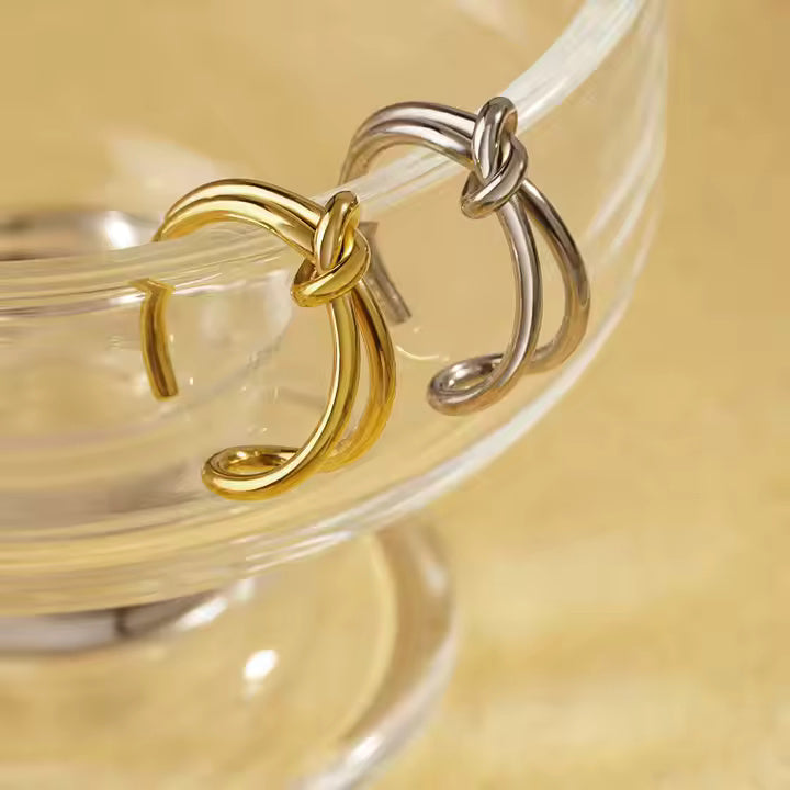 Adjustable Knot Wire Ring for Women, Stainless Steel Open Band in Gold or Silver, Minimalist Stackable Design