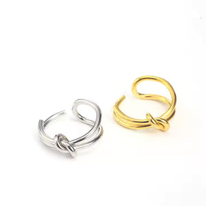 Adjustable Knot Wire Ring for Women, Stainless Steel Open Band in Gold or Silver, Minimalist Stackable Design