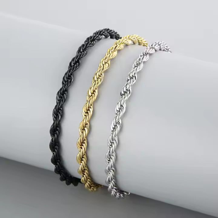 Men's Rope Chain Bracelet, Stainless Steel, Braided Design, Gold & Silver Color, Bold Everyday Jewelry