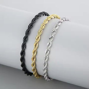 Men's Rope Chain Bracelet, Stainless Steel, Braided Design, Gold & Silver Color, Bold Everyday Jewelry