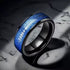 8mm Black Tungsten Carbide Ring with Red or Blue Meteorite Inlay and Deer Arrow Design – Hunter Wedding Band