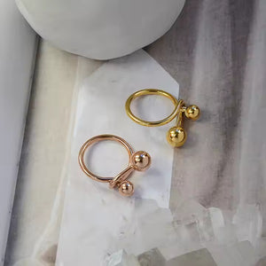 Beaded Knot Stainless Steel Ring – Double Ball Minimalist Fixed Band in Gold or Silver for Everyday Chic Style