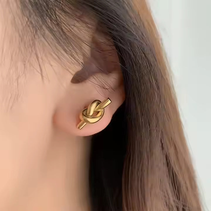 Twisted Rope Knot Stud Earrings – Stainless Steel Minimalist Design in Gold or Silver for Classic Everyday Style