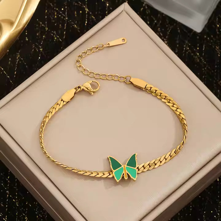 Gold Plated Stainless Steel Green Butterfly Anklet – Dainty Women’s Chain Ankle Bracelet for Summer & Beachwear