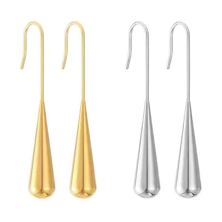 Minimalist Long Water Drop Dangle Earrings for Women, Stainless Steel Hook Earrings in Gold and Silver Tones