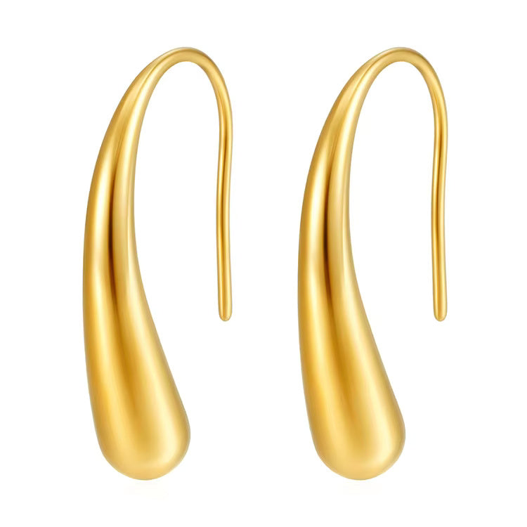 Minimalist Oval Loop Drop Earrings, Long Hook Dangle Earrings, Stainless Steel Design in Gold and Silver Tones