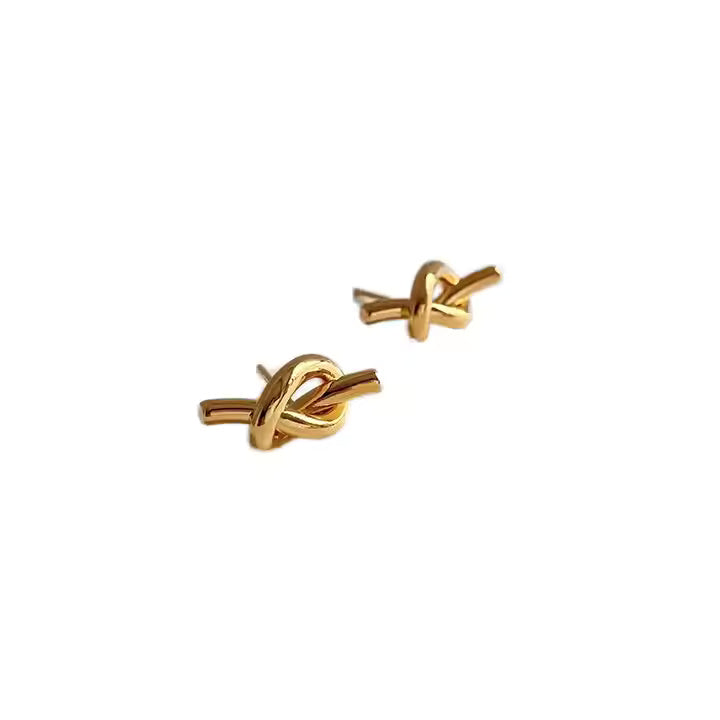 Twisted Rope Knot Stud Earrings – Stainless Steel Minimalist Design in Gold or Silver for Classic Everyday Style