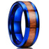8mm Blue Tungsten Carbide Wedding Band Ring with Wood Inlay – Rustic & Modern Style for Men and Women – Comfort Fit