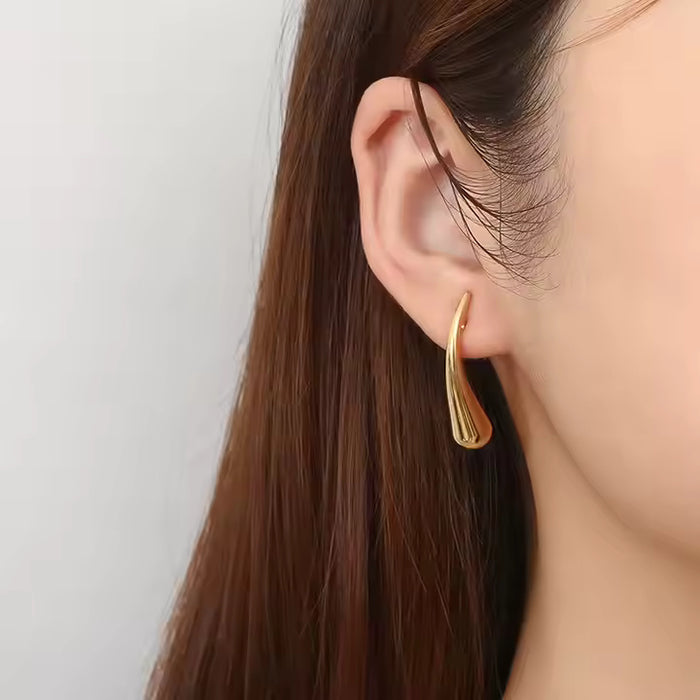 Minimalist Round Disc Drop Earrings, Long Hook Dangle Earrings, Stainless Steel in Gold and Silver Colors
