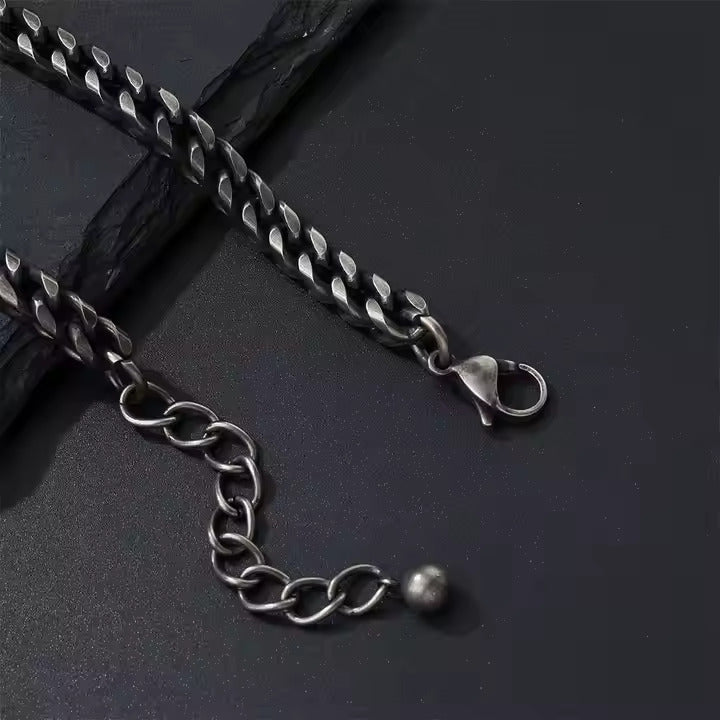 Men’s Antique Stainless Steel Bracelet – Heavy Cuban Link Chain with Box Clasp, Vintage Rugged Look